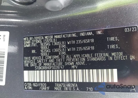 2023 Toyota Highlander Le from USA, damaged, VIN 5TDKDRBH0PS028747
